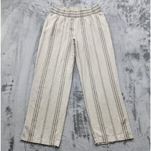 Maurices Pants Womens L Beige Striped Linen Smocked Wide Leg Flowy Casual Hippie